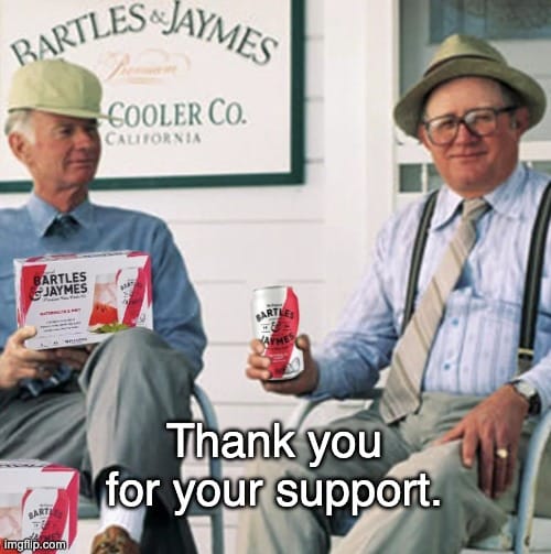 Ed Jaymes and Frank Bartles saying, "Thank you for your support."