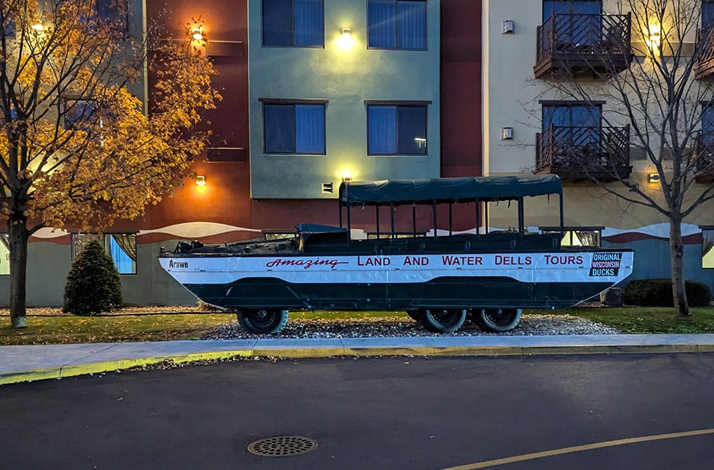 A photo of an Original Wisconsin Duck (the amphibious vehicle, not the waterfowl).