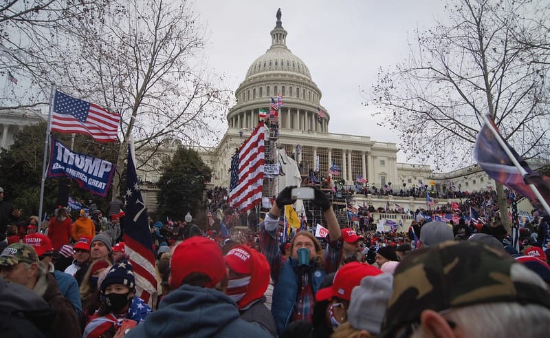 Rioters supporting Donald Trump outside the U.S. Capitol on January 6, 2021.